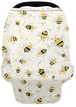 Wanyint Infant Car Seat Cover Baby Carseat Scarf Stretchy Nursing Scarf Car Seat Canopy Breathable Nursing Cover for Boys Girls Halloween Decor, Bee Honeycomb Yellow