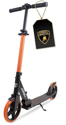 Lamborghini Roller Kinder 8 Jahre Cityroller, 200mm Großräder, Klappbar, Höhenverstellbar, mit Ständer & Federung, Stabiler Aluminium-Scooter, Tretroller Erwachsene bis 100kg