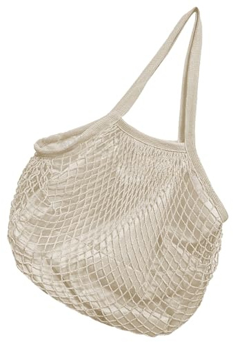 Shoppingväskor i nät – livsmedelsväska, 73 cm produktionsnät tygväska – kapacitet bomullslinne bärkasse med fodrad interiör, töjbar, långa handtag för marknad, picknick, frukt och