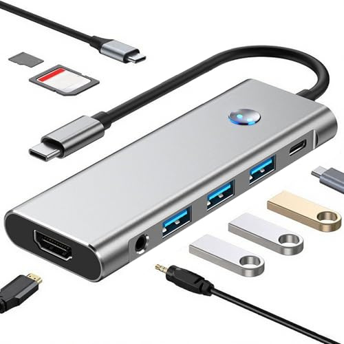 Genérico USB C Multiport Hub - Bärbar avdelare i aluminiumlegering | Multifunktionell dataöverföringsstation, USB C-expander för bärbara möten, proffs och studenter
