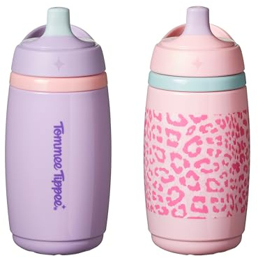 Tommee Tippee Insulated Active Spout Toddler Sippy Cup 12m+ | Pack of 2, 266ml, Pink & Purple, Easy-Hold Handles for Little Hands