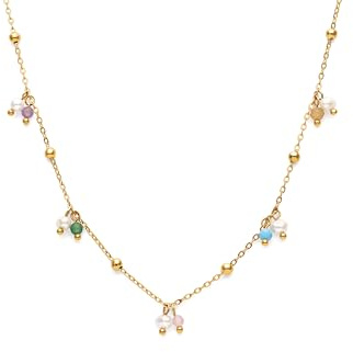 SINGULARU Collar Mujer Shamira Dots Acero Baño Oro | Acero resistente al agua bañado en oro de 18kt aporta elegancia con cuentas de piedra natural y perlas.