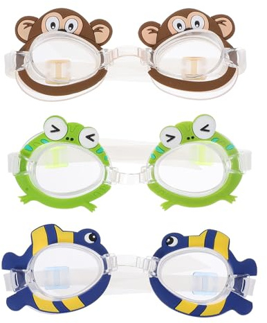 Toyvian 3 Pièces Lunettes de Natation pour Garçon et Filles Design Animal Adorable, Pvc Étanche et Antibuée, pour Garçon Fille, Confortables Bords Lisses et Grosse Clarté sous L'eau