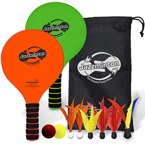Paddle Ball Game Jazzminton Deluxe with LED Birdie - Indoor/Outdoor Game for Kids, Teens and Adults