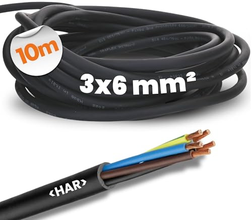 10 Meter Lapp 1600120 H07RN-F 3x6 mm² Gummileitung flexibel mit Schutzleiter I UV-resistentes Kabel für Außenbereich I ölbeständig I kältebeständig I Anschlussleitung 3G6 mm2 schwarz