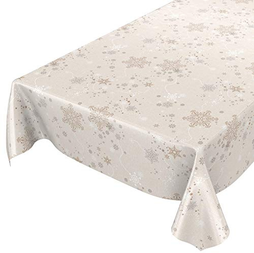 ANRO Vaxbordsduk, vaxduk, bordsduk, jul, snöflingor, beige, 220 x 140 cm (rektangulär), skärkant