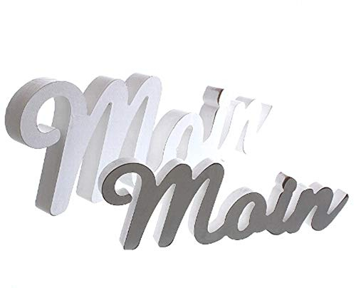 Dio Schriftzug Moin in Schreibschrift in weiß aus MDF, ca 25x2x9 cm