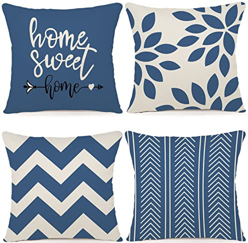 ZWJD Kissenbezug 50x50 4er Set DekoKissen kissenbezüge Dekoration Outdoor Kissenbezüge Leinen Dekokissen für Schlafzimmer, Sofa, Stuhl, Bett, Garten (50 x 50 cm,Hellblau)