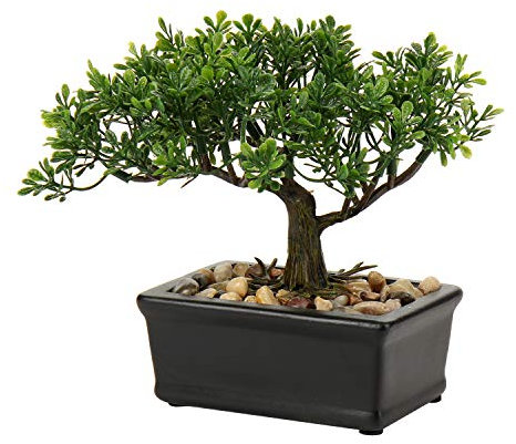 Künstliche Bonsai im Topf, Künstliche Bonsai Baum, Bonsai Kunstpflanze Wie Echt, Japanische Deko Kunstbaum Bonsai Podocarpus, Künstliche Zimmerpflanzen für Baddeko Desktop Büro Fensterbank, Klein