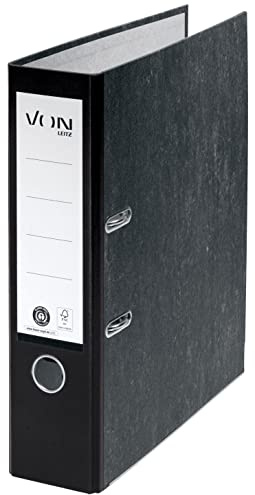 VON Leitz Ordner A4, 100 % Recyclingpapier, 80 mm Rückenbreite, Für 600 Blatt, Blauer Engel & FSC-zertifiziert, Für Schule, Studium & Zuhause, Schwarz, 10530095
