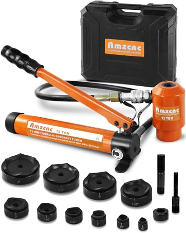 AMZCNC 15 Ton 1/2 Inch to 4 Inch Hydraulic Punch Driver Kit Manual Hole Knockout Puncher Tool w/ 10 Dies (15T(1/2~4))