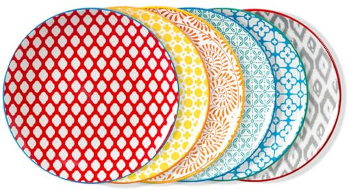 ONEMORE Speiseteller Keramik, Essteller Set 6 Stück, 21.84 cm Porzellan-Pasta-Salatteller-Set, bunte Servierschalen für Thanksgiving & Weihnachten, leuchtenden Farben