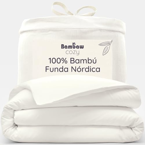 Bambaw Funda Nórdica 240x260 cm Bambú, Funda Nórdica Cama 200x200 cm / 180x200 cm, Sabanas Frias para el Verano y el Invierno, Sabanas Antiacaros, Ropa de Cama Bambu Hipoalergenica (Beige)