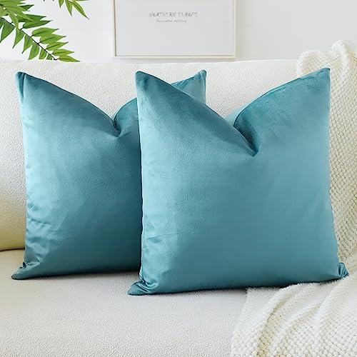 JOTOM Samt Kissenbezug Kissenhülle Sofakissen Dekokissen Kissenbezüge für Sofa Wohnzimmer Schlafzimmer 2er Set 45x45 cm Knickentengrün
