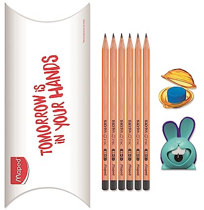 Maped - Set med 6 FSC grafitpennor + 1 Croc Croc formbart suddgummi + 1 Croc Inno blå pennvässare