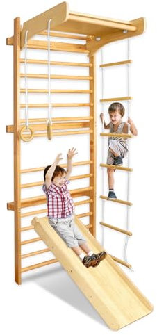 AufuN Espalier de gymnastique en bois - Pour enfants et adultes - Pour l'intérieur et l'extérieur - Équipement de sport