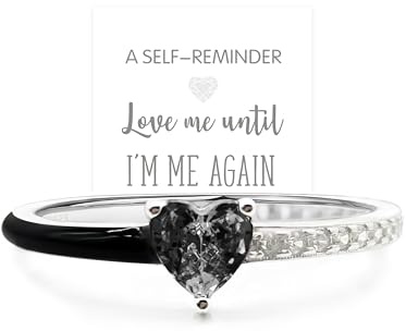 Love Me Until I'M Me Again Black Heart-Cut Half Enamel Ring, Heart Self-Love Ring, Jewelry Birthday Gifts for Women, Daughter, Wife, Friends (Black, 9)