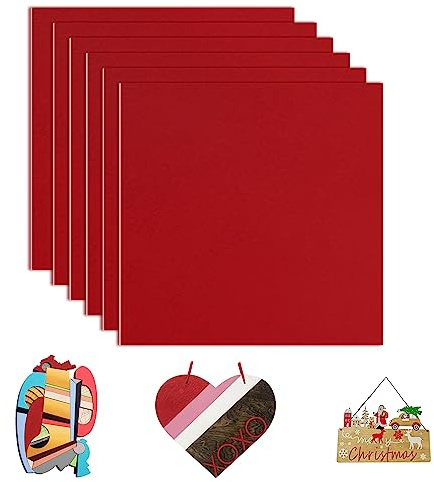 ATOMSTACK 6 Stück lasergravierte Holzplatten Beidseitig gefärbtes MDF-Sperrholz, Stärke 3 mm, 300 * 300 mm, für Gravur, Schnitztechnik, Bemalung und Dekoration rote Weihnachtsholzplatten