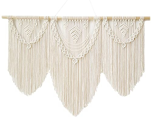 Tapiz de macramé para colgar en la pared, grande, bohemio, tejido hecho a mano, tapiz de cuerda de algodón, decoración de pared, decoración de pared bohemia para dormitorio, sala de estar,