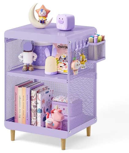 SYKIARIOL Kids Nightstand for Girls, 3-Tier Storage Shelf, Purple