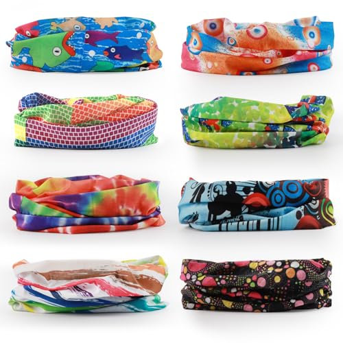 8Pcs UV-Resistant Sport Headwear Bandana, Multifunctional Outdoor Scarf, Colorful Breathable Face Coverings for Motorcycling and Hiking