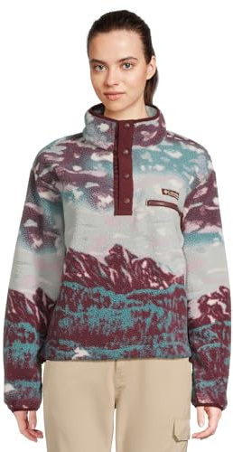 Columbia Helvetia II Printed Cropped Half Snap Vestes d'extérieur en Polaire, Rich Wine Sisters/Rich Wine, X-Large Femme