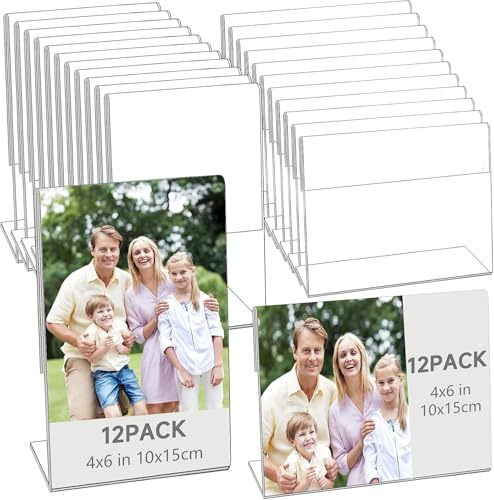 Mdtrade 24 Pcs Acrylic Picture Frames, 4x6 Acrylic Sign Holder Clear Self Standing Display Stand Photo Frame, Clear Plastic Picture Display Stand for Home or Office Décor,Vertical & Horizontal