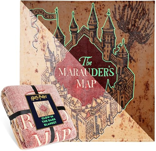Harry Potter Glow in the Dark Blanket 130x150cm, Marauder’s Map Fleece Throw Blanket Sofa & Bed, Warm Cosy & All Season, Soft & Lightweight Throw