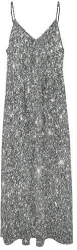 Dam paljettklänning dam paljettklänning silver gnistrande glittrande dans klubb disco fest silver rutig ärmlös klänning för dekoration (XXXL)