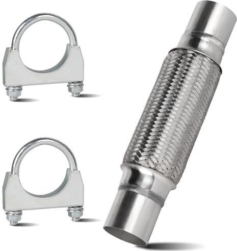 EFUTURETIME Tubo de Escape Flexible de 50 mm, Conector de Tubos de Acero Inoxidable de 200 mm x 300 mm con 2 Abrazaderas, Dos Trenzado Tubo de Universal para Sistemas de Escape