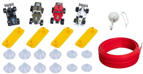 harayaa Juego de Pista de Autos de Carreras Flexible, Autos Flexibles, Juguete de Construcción Educativo, Diseño de Doble Rodillo, Ventosas, Adecuado, Rojo 500x8cm