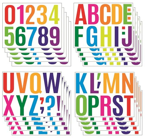 16 Fogli Adesivi Lettere E Numeri, Sticker Grandi 10 cm Alfabeto Colorato, Adesivi Vinilici Per Poster Cassette Postali Scrapbooking Biglietti