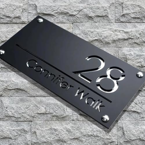 Números para casa exterior personalizados – letrero de número para casa en acrílico con color de fondo blanco/negro y color de fuente dorado/plata/rosa/negro – corte láser 3D – 28/40/45 cm(Plateado)