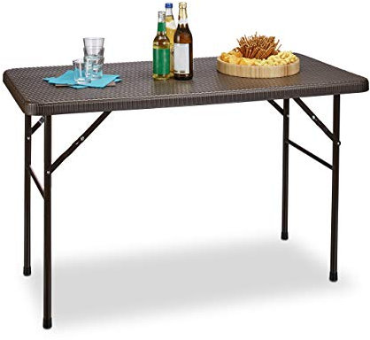 Relaxdays Gartentisch klappbar BASTIAN, rechteckig H x B x T: 74 x 121,5 x 61,5 cm, Metall, Kunststoff, Rattan-Optik, braun