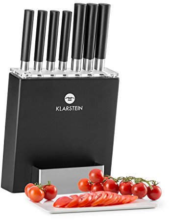 Klarstein Couteau Cuisine, Lot 7 Couteau de Cuisine Professionnel avec Bloc, Set Couteaux et Ustensiles de Cuisine en Acier Inoxydable, Kit Support Blocs Couteaux Professionnelle, Résistants Rayures