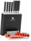 Klarstein Couteau Cuisine, Lot 7 Couteau de Cuisine Professionnel avec Bloc, Set Couteaux et Ustensiles de Cuisine en Acier Inoxydable, Kit Support Blocs Couteaux Professionnelle, Résistants Rayures