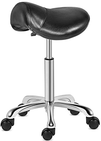 Kaleurrier Saddle Stool Rolling Swivel Height Adjustable with Wheels,Heavy Duty Stool,Ergonomic Stool Chair for Lab,Clinic,Dentist,Salon,Massage,Office and Home Kitchen (Black, Without Back)