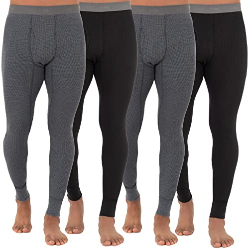 Fruit of The Loom Men's 4-Pack Recycled Waffle Thermal Underwear Bottom, Black/Greystone Heather, X-Large
