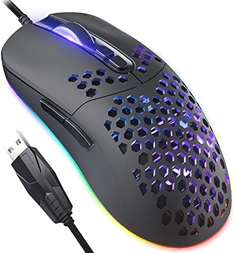 QYD Gaming Maus mit Waben, 7200 DPI Einstellbarer Leichte USB Honeycomb Gaming Mäuse RGB, 7 Programmierbare Tasten Laptop Computer Ergonomische PC Gamer Gaming Mouse mit 1,67m Geflochtenen Kabel