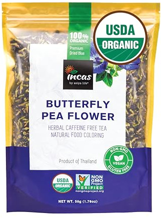 INCAS 100% USDA Organic Butterfly Pea Flower 1.76 oz (150+ Cups) DIRECT FROM SOURCE Thailand Non GMO Verified Dried Caffeine Free Gluten Free Vegan Rich in Antioxidants Free eBook (50G)