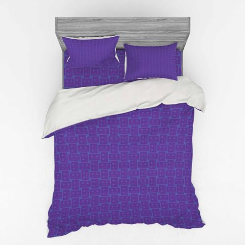 Ambesonne Abstract Duvet Cover Set, Old Fashioned Cassette Illustrations Digital 80s 90s, 4 Piece Bedding Set with Shams and Fitted Sheet, California King, Ceil Blue Violet
