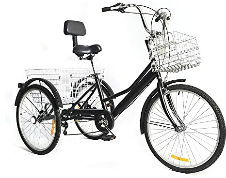 RibasuBB 24 Zoll Fahrrad mit Korb, 3 Rad Fahrrad für Erwachsene Adult, 7-Gang Fahrräder Mit Einkaufskorb Und Rückenlehne für ältere Menschen, Mädchen, Jungen, Herren und Damen