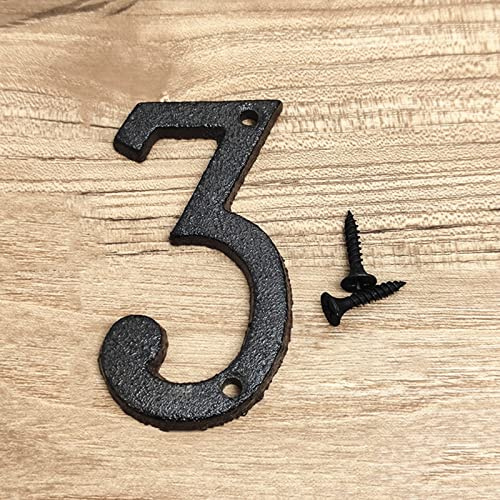 3D House Plaque Numbers 0-9 Letter A-Z Black Cast Iron 8cm Metal Digital Door Plate Sign with Screws Alphabet Home Outdoor Anti-Rust Exterior Signage Doorplate Hotel Apartment Street Mailbox (3)