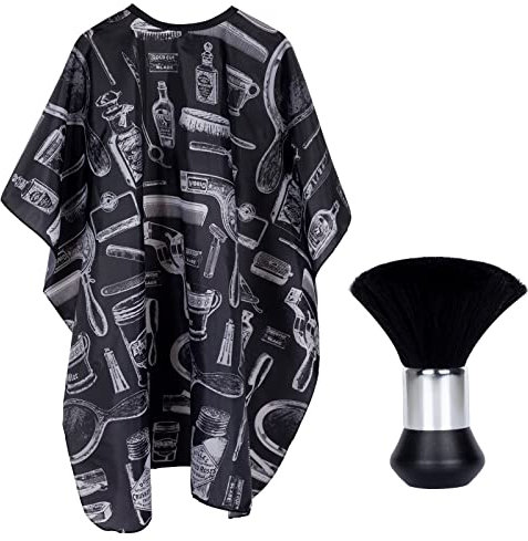 Friseurumhang Erwachsene mit Friseur Wasserdichte Frisierumhang Nackenpinsel Verstellbarem Druckknopf Haarschneideumhang Schwarz Friseurset für Haushalt Salon Haarschneiden