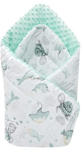 Medi Partners Saco de Dormir recién Nacido Minky 100% Algodón 75x75cm Todo el año Croissant para niños Multifuncional Antialérgico (Océano de Menta Minky)