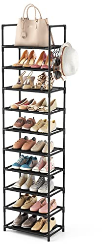 Vicye Zapatero de 10 Niveles para 20-25 Pares, Armario Zapatero Abierto, Estrecho y Alto con Estantes de Tela no Tejida y Marco de Metal, para Dormitorio, Pasillo