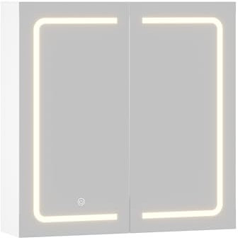 Spiegelschrank, Spiegelschrank Bad mit Beleuchtung, 2 Türen, Badezimmer Spiegelschranks mit Verstellbaren Ablagen, 3 Farbtemperatur Dimmbare, Spiegelschranks mit Licht, Berührung Sensorschalter, Weiß