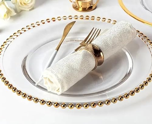 Generico Plato de cristal transparente de 35 cm con borde dorado, 4 bajoplatos, platos decorativos