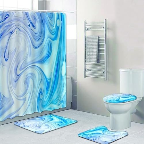 Badezimmermatte Mintgrün Blau Bad Teppiche Set 3 Teilig,rutschfeste Bath Mat(45x75cm)+U-Typ Wasseraufnahme Badmatte+Schnelltrocknend Badezimmerteppich