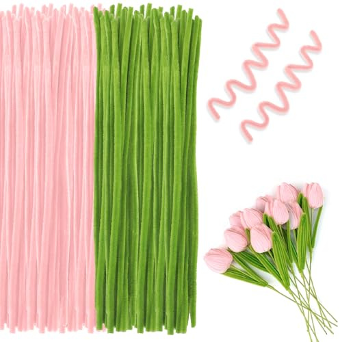 Hilo Chenille Verde Set de Palillo de Pipa 200 Piezas Ocio Creativo Bricolaje - Rosa
